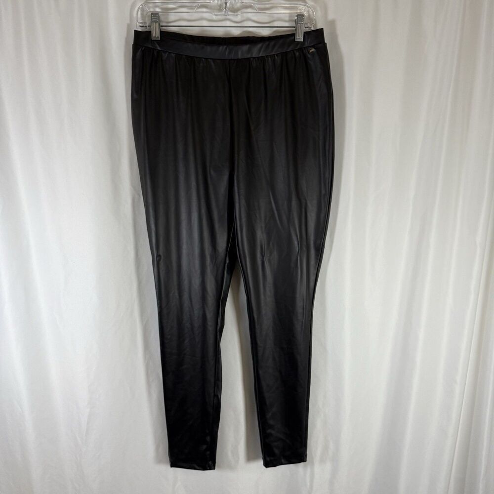New Guess Faux Leather Pants Women's XL Black Pull On Elastic Waist 28" Inseam